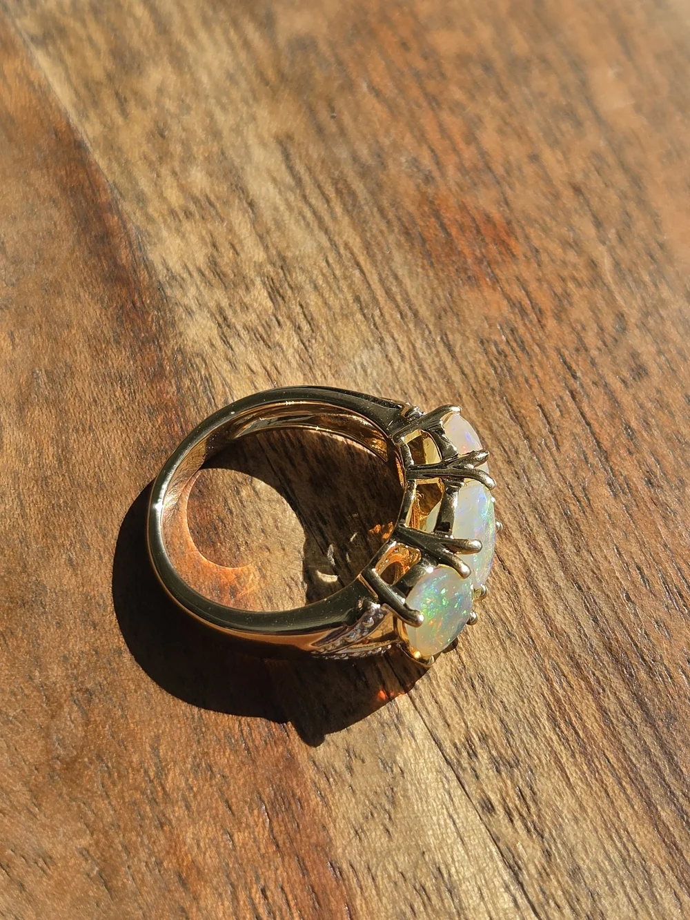 Gold Vermeil Sterling Silver Opal Triple Stone Ring White Opal Engagement Style
